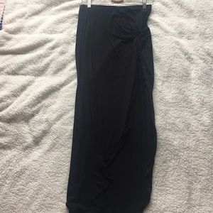 Black Asymmetrical Midi Skirt - Thigh High Slit